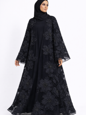 Black Luxury Occasion Abaya – Floral Embroidered abaya
