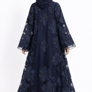 Blue Luxury Occasion Abaya – Floral Embroidered abaya
