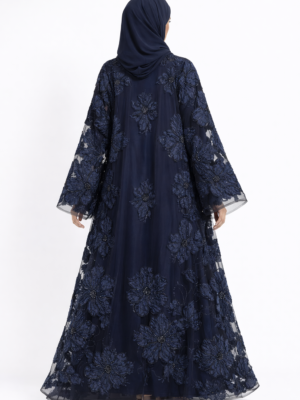 Blue Luxury Occasion Abaya – Floral Embroidered abaya