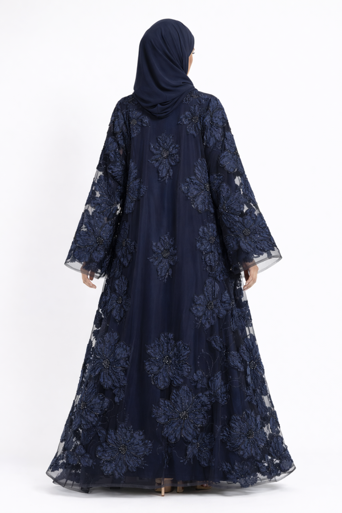 Blue Luxury Occasion Abaya – Floral Embroidered abaya