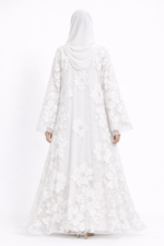 White Luxury Occasion Abaya – Floral Embroidered Abaya