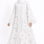 White Luxury Occasion Abaya – Floral Embroidered Abaya