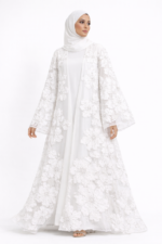 White Luxury Occasion Abaya – Floral Embroidered Abaya