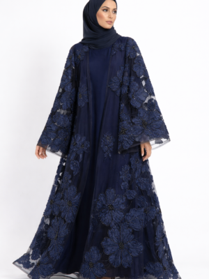 Blue Luxury Occasion Abaya – Floral Embroidered abaya