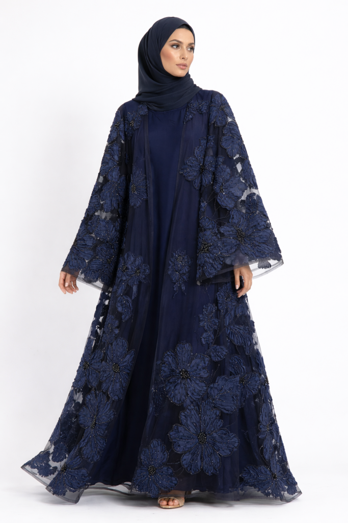 Blue Luxury Occasion Abaya – Floral Embroidered abaya