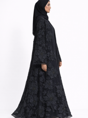 Black Luxury Occasion Abaya – Floral Embroidered abaya