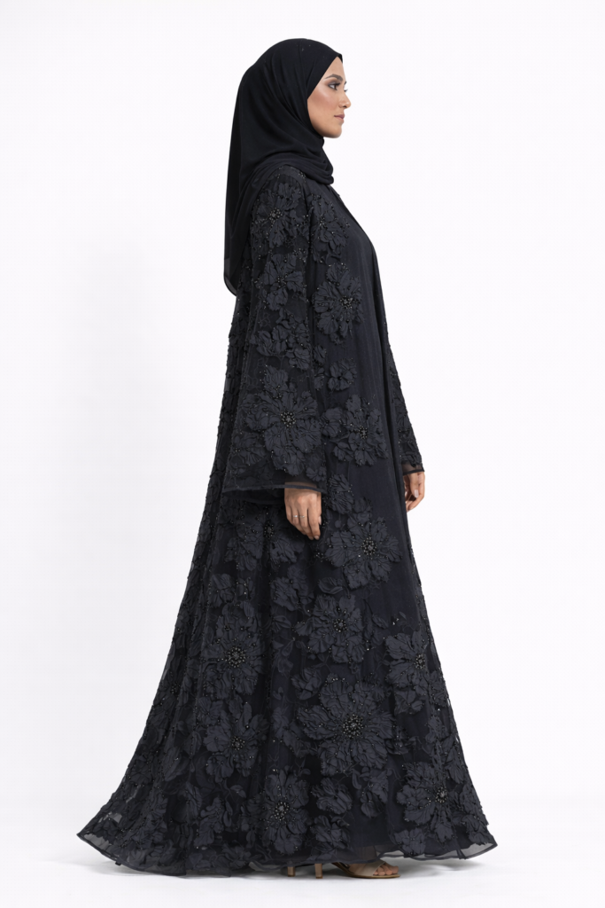 Black Luxury Occasion Abaya – Floral Embroidered abaya