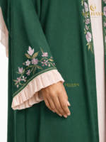 Green Embroidered Dubai Abaya – Floral Front Open Elegant Abaya