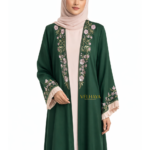 Green Embroidered Dubai Abaya – Floral Front Open Elegant Abaya