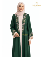 Green Embroidered Dubai Abaya – Floral Front Open Elegant Abaya
