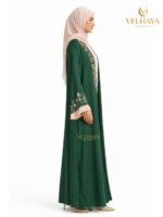 Green Embroidered Dubai Abaya – Floral Front Open Elegant Abaya