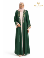 Green Embroidered Dubai Abaya – Floral Front Open Elegant Abaya