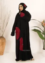 Luxury Handwork Open Abaya – Red floral Dubai Modest Fashion