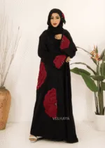 Luxury Handwork Open Abaya – Red floral Dubai Modest Fashion