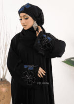 Luxury Handwork Open Abaya – Blue floral Dubai Abaya for women