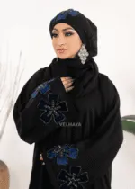 Luxury Handwork Open Abaya – Blue floral Dubai Abaya for women
