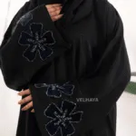 Luxury Handwork Open Abaya – Blue floral Dubai Abaya for women