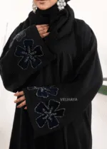 Luxury Handwork Open Abaya – Blue floral Dubai Abaya for women