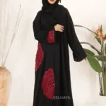 Luxury Handwork Open Abaya – Red floral Dubai Modest Fashion