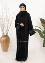 Luxury Handwork Open Abaya – Blue floral Dubai Abaya for women