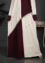 Velhaya Noor Royale Abaya Set – Luxury Maroon & Ivory Embellished Modest Wear with Matching Hijab