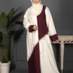 Velhaya Noor Royale Abaya Set – Luxury Maroon & Ivory Embellished Modest Wear with Matching Hijab