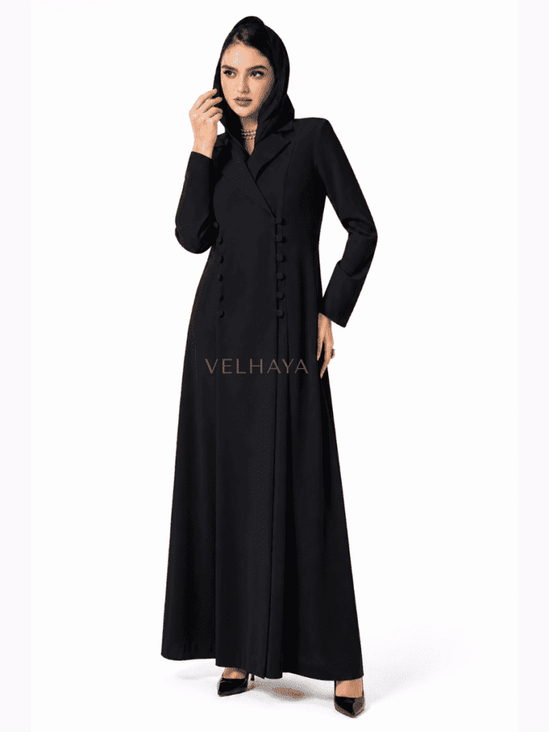 Modern Blazer Abaya for Women – Black Formal Trench Abaya