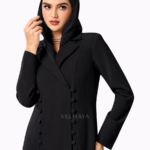 Modern Blazer Abaya for Women – Black Formal Trench Abaya
