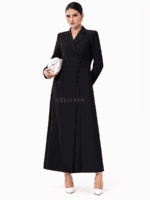 Modern Blazer Abaya for Women – Black Formal Trench Abaya