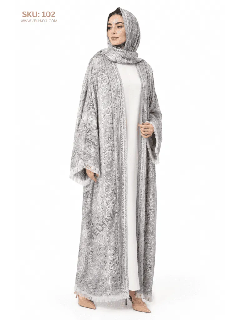 Stonework Pashmina Abaya With Inner Dress – Soft & Comfortable Dubai Style Abaya