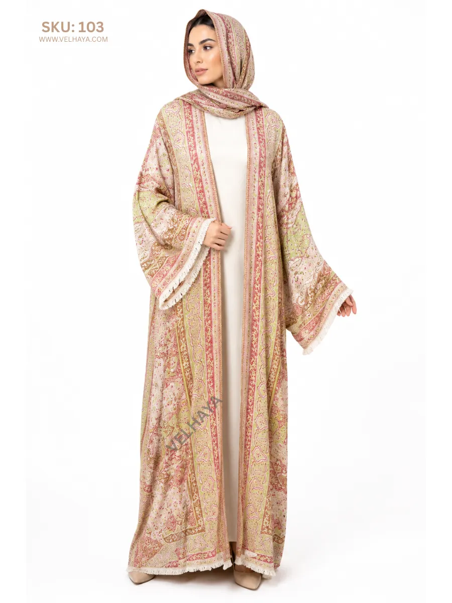Stonework Pashmina Abaya With Inner Dress – Soft & Comfortable Dubai Style Abaya