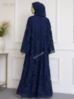 VELHAYA Luxury Navy Blue Floral Occasion Dubai Abaya | Handmade Premium Modest Wear