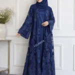 VELHAYA Luxury Handicrafts Floral Occasion Dubai Abaya with Matching Hijab – Navy Blue | Premium Modest Wear for Women