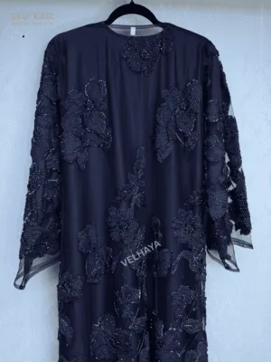 VELHAYA Luxury Handicrafts Floral Occasion Dubai Abaya with Matching Hijab – Navy Blue | Premium Modest Wear for Women