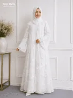 VELHAYA Luxury Handicrafts Floral Occasion Dubai Abaya with Matching Hijab – White | Premium Modest Wear for Women