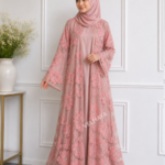 VELHAYA Luxury Handicrafts Floral Occasion Dubai Abaya with Matching Hijab – Blush Rose | Premium Modest Wear for Women
