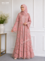 VELHAYA Luxury Handicrafts Floral Occasion Dubai Abaya with Matching Hijab – Blush Rose | Premium Modest Wear for Women