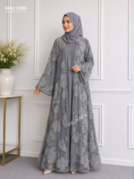 VELHAYA Luxury Handicrafts Floral Occasion Dubai Abaya with Matching Hijab – Pearl Grey | Premium Modest Wear for Women